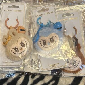 Fashion Jewelry Plush Character Keychain Set in Blue, Cream, Brown